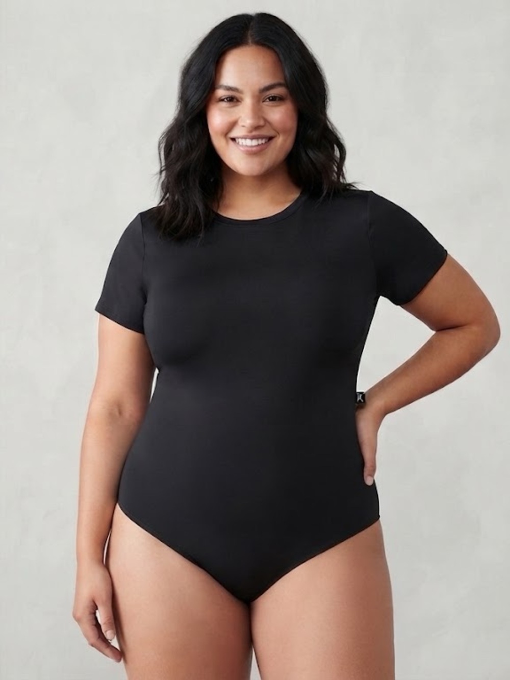 Athleta Black Short Sleeve Bodysuit